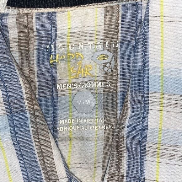 Mountain Hard Wear Men Size Medium Snap Button Shirt Blue Tan White Short Sleeve - Picture 2 of 6